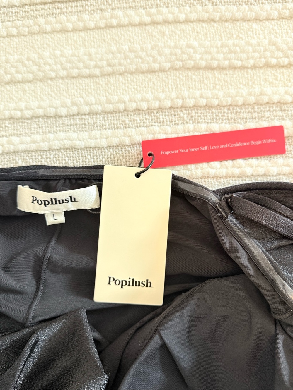 Popilush Metallic Shapewear Maxi Dress Off Shoulder Ruched High Slit Black L - Picture 15 of 16